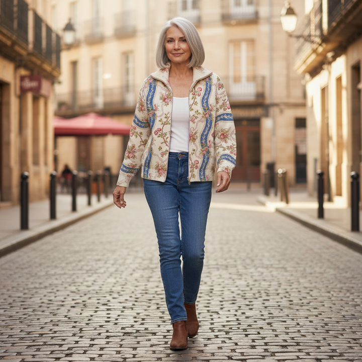 Camila - Climbing Rose Ribbon Zip Cardigan - View 4