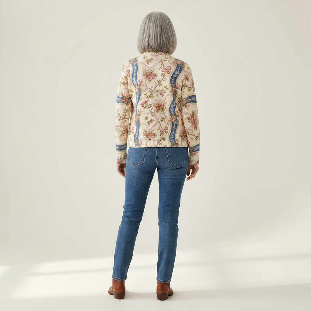 Camila - Climbing Rose Ribbon Zip Cardigan - View 3