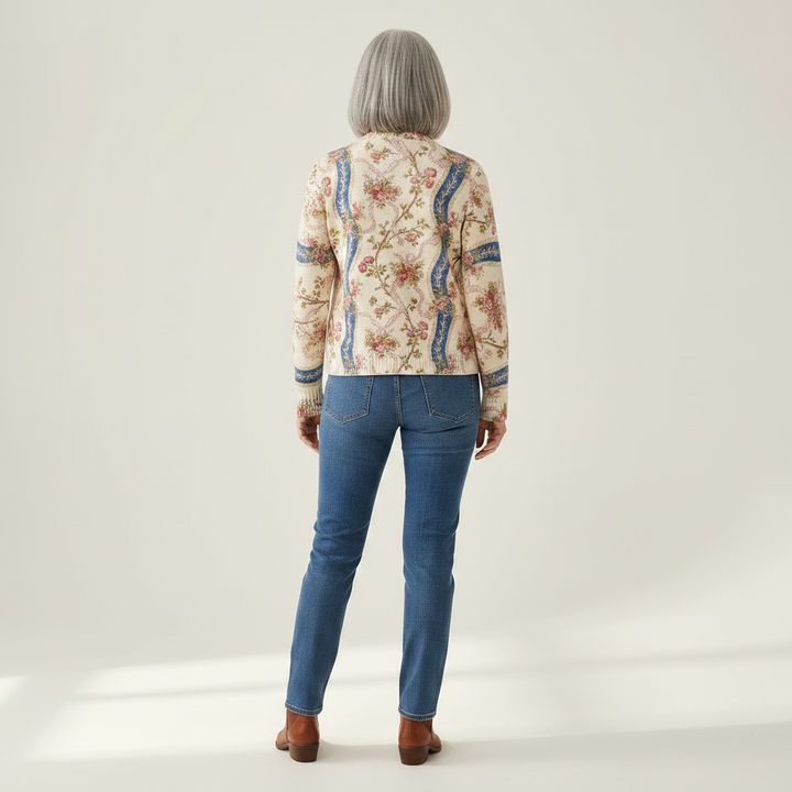 Camila - Climbing Rose Ribbon Zip Cardigan - View 3