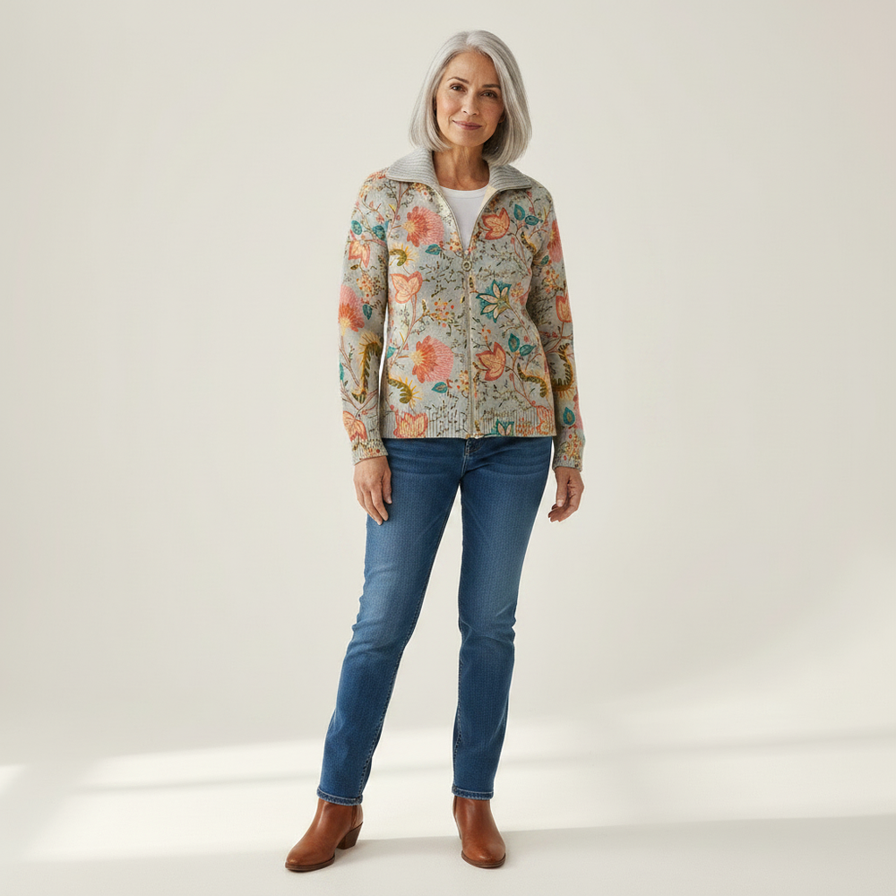Elise - Botanical Garden Floral Zip Cardigan - View 1