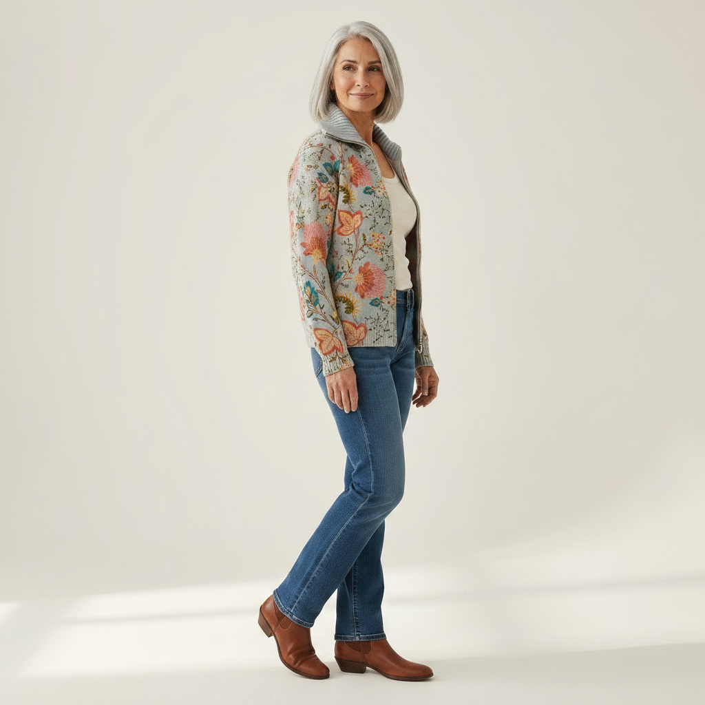 Elise - Botanical Garden Floral Zip Cardigan - View 2