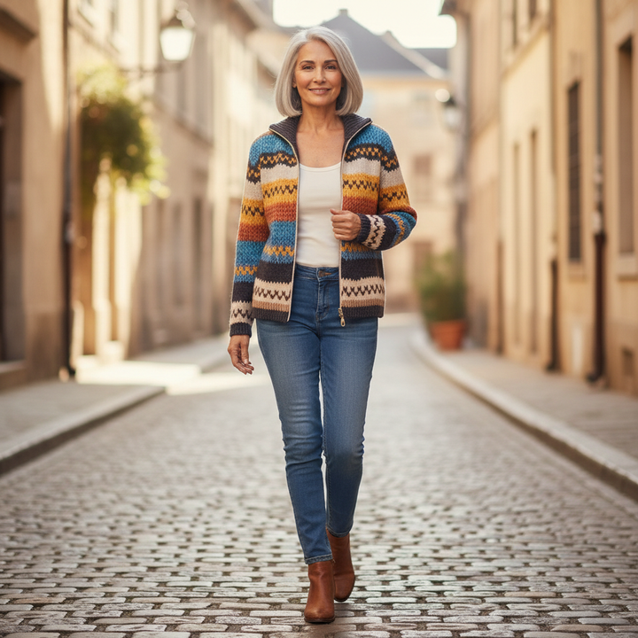 Jenna - Multicolour Zigzag Striped Zip Cardigan - View 4
