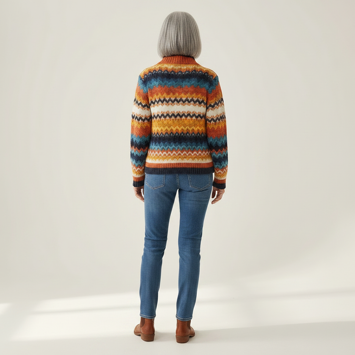 Jenna - Multicolour Zigzag Striped Zip Cardigan - View 3
