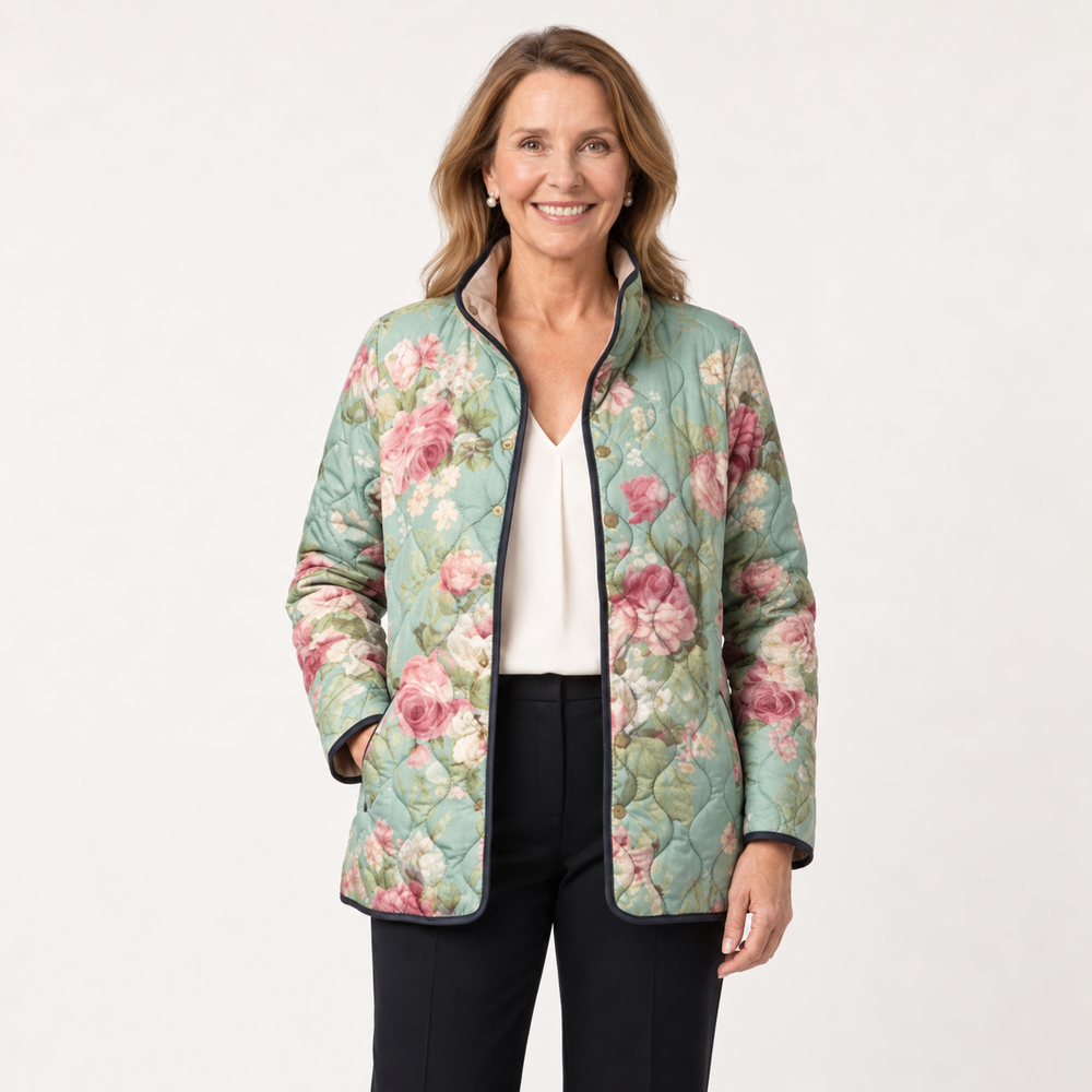 Yasmin - Retro Floral Patterned Quilted Jacket