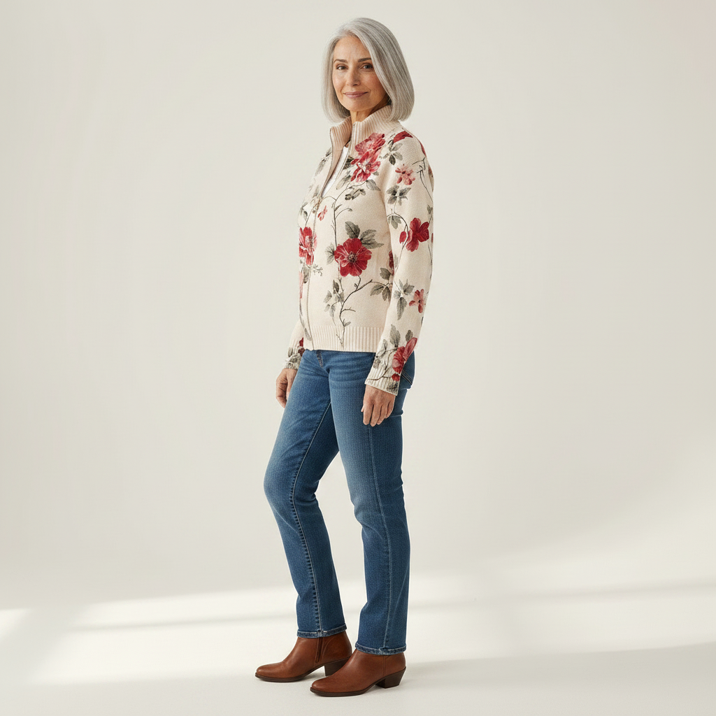 Penelope - Vintage Rose Print Zip Cardigan - View 2