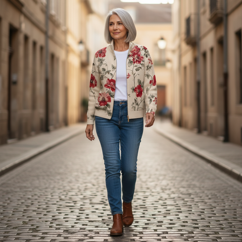 Penelope - Vintage Rose Print Zip Cardigan - View 4