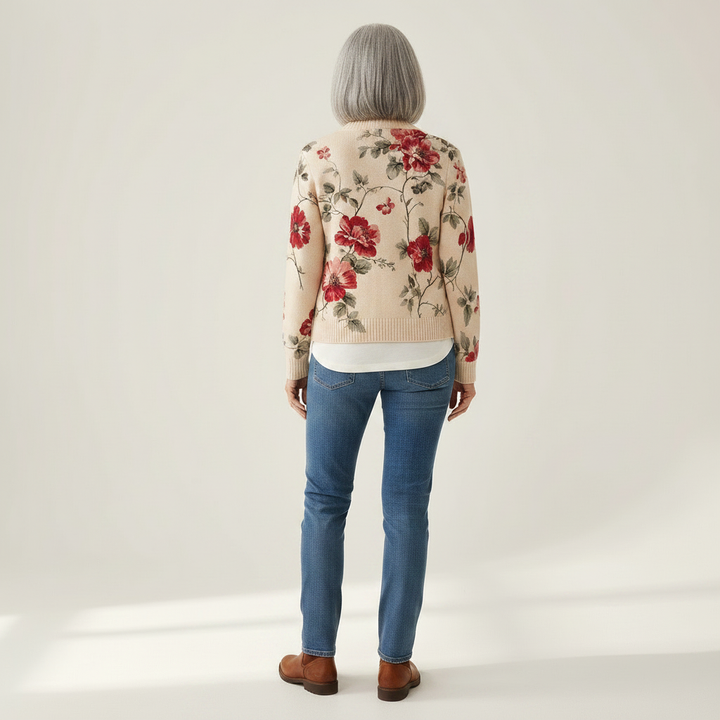 Penelope - Vintage Rose Print Zip Cardigan - View 3