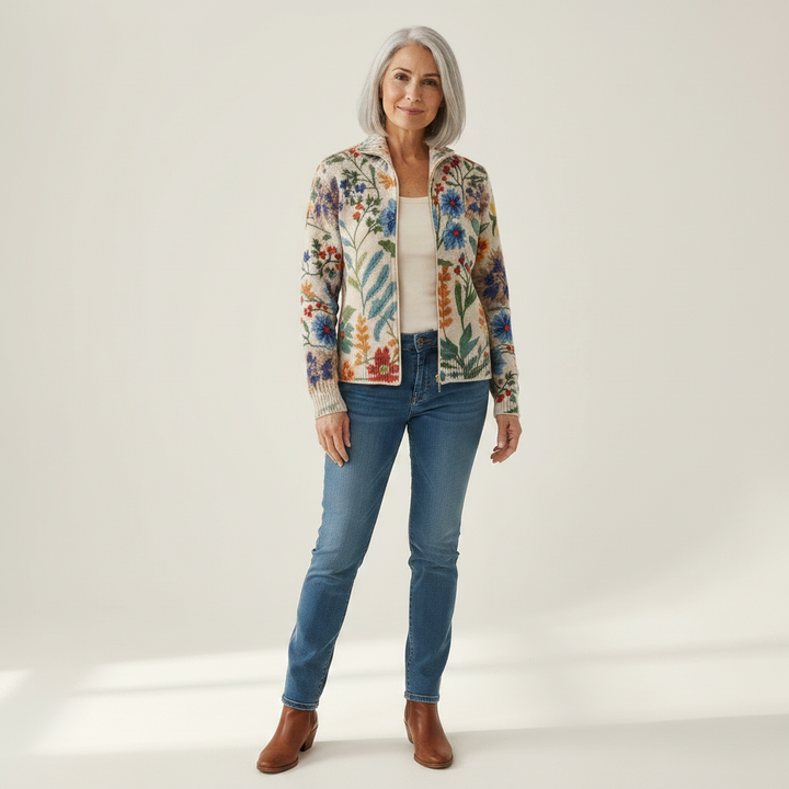 Hailey - Vintage Floral Garden Zip Cardigan - View 1