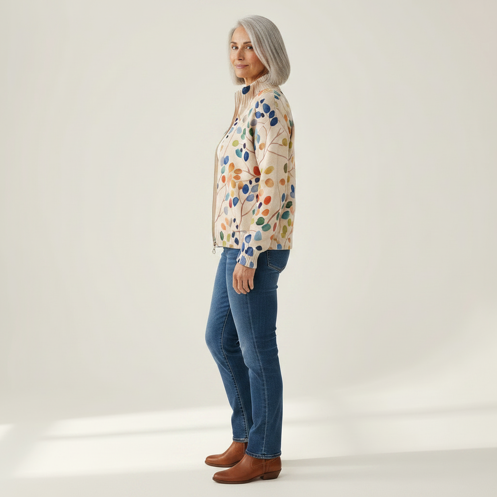 Fiona - Botanical Leaf Print Zip Cardigan - View 2
