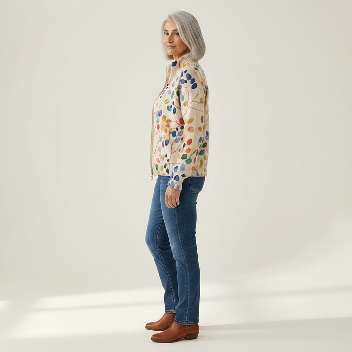 Fiona - Botanical Leaf Print Zip Cardigan - View 2