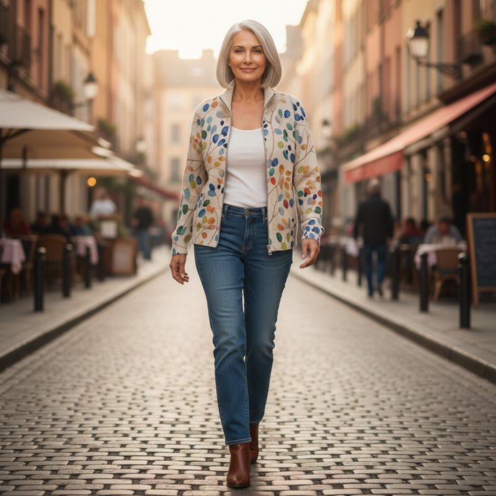 Fiona - Botanical Leaf Print Zip Cardigan - View 4