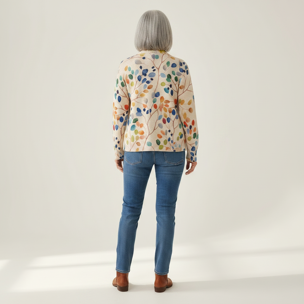 Fiona - Botanical Leaf Print Zip Cardigan - View 3