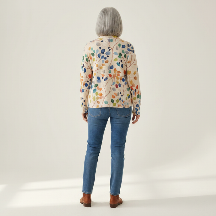 Fiona - Botanical Leaf Print Zip Cardigan - View 3