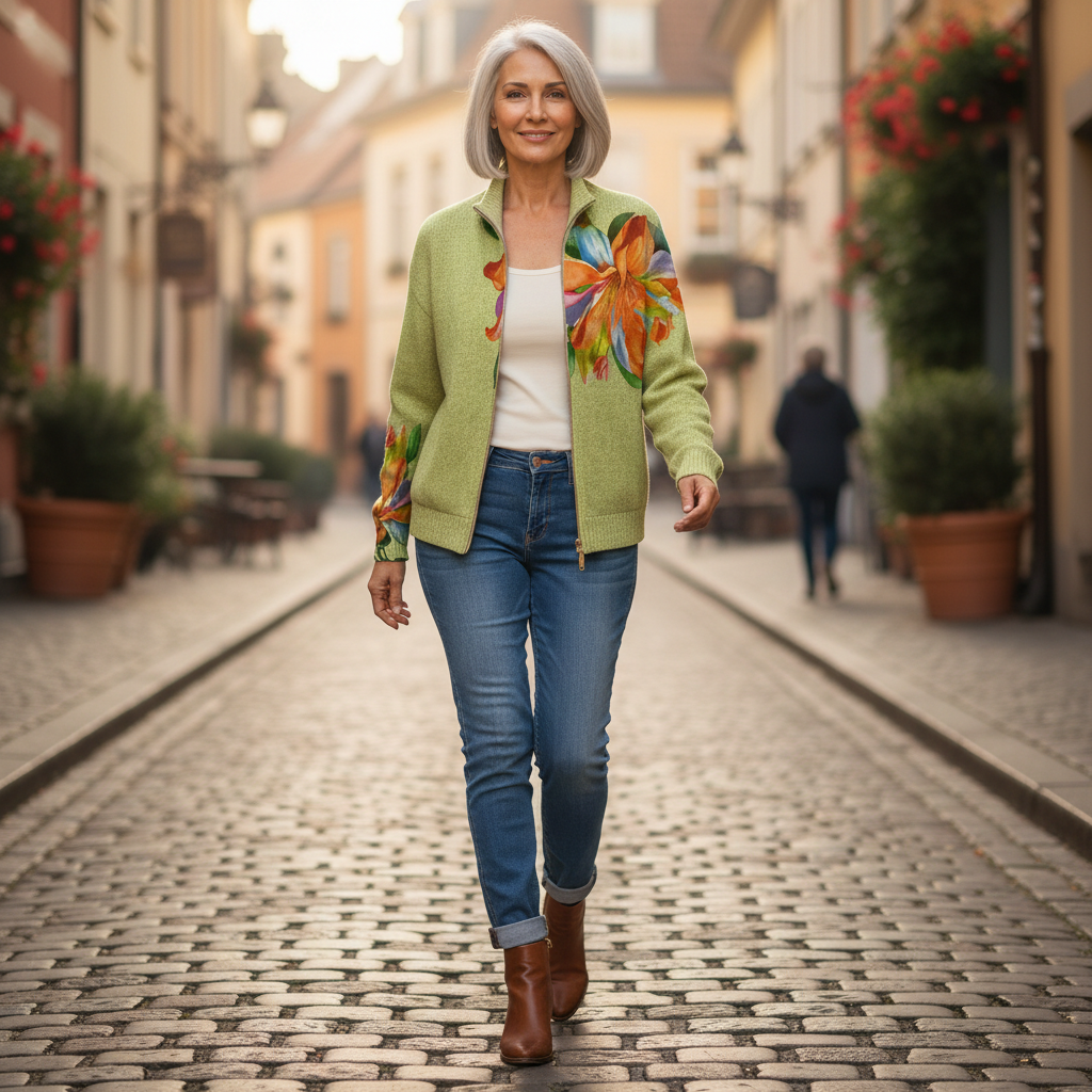 Isabella - Vibrant Tropical Lily Floral Zip Cardigan - View 4