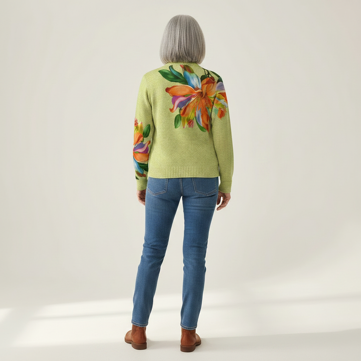 Isabella - Vibrant Tropical Lily Floral Zip Cardigan - View 3