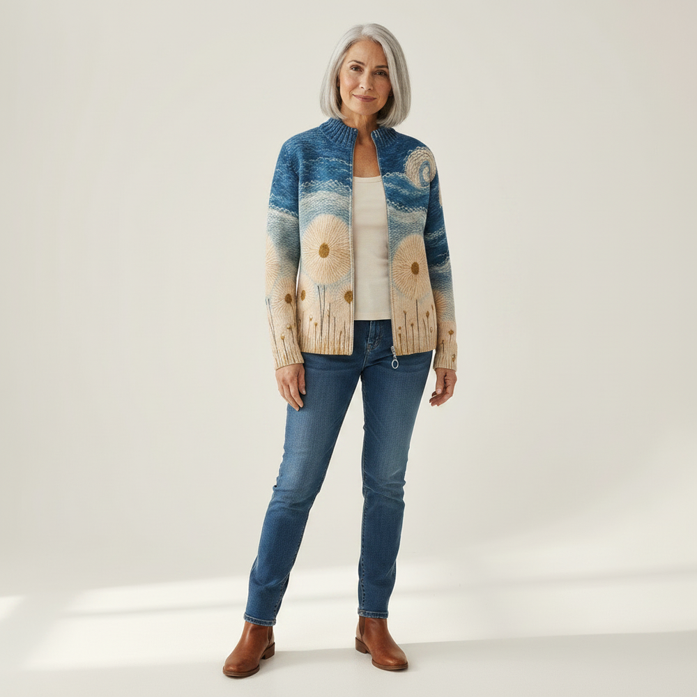 Quinn - Dandelion Meadow Quilted Zip Cardigan - View 1