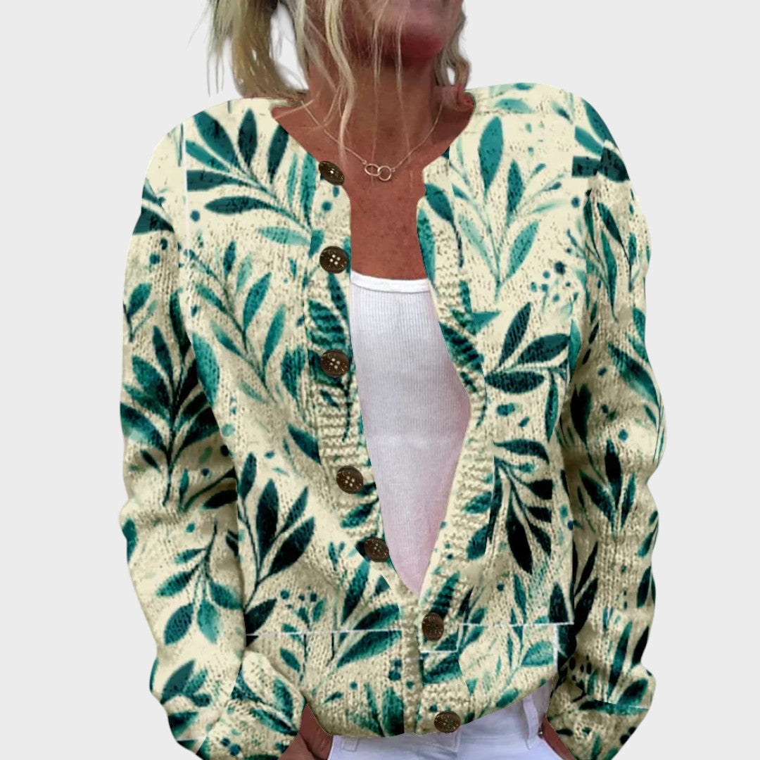 Sorcha - Botanical Leaf Print Cardigan - Product Photo