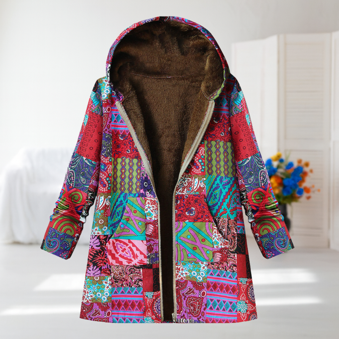 Sara - Pink Patchwork Hooded Coat