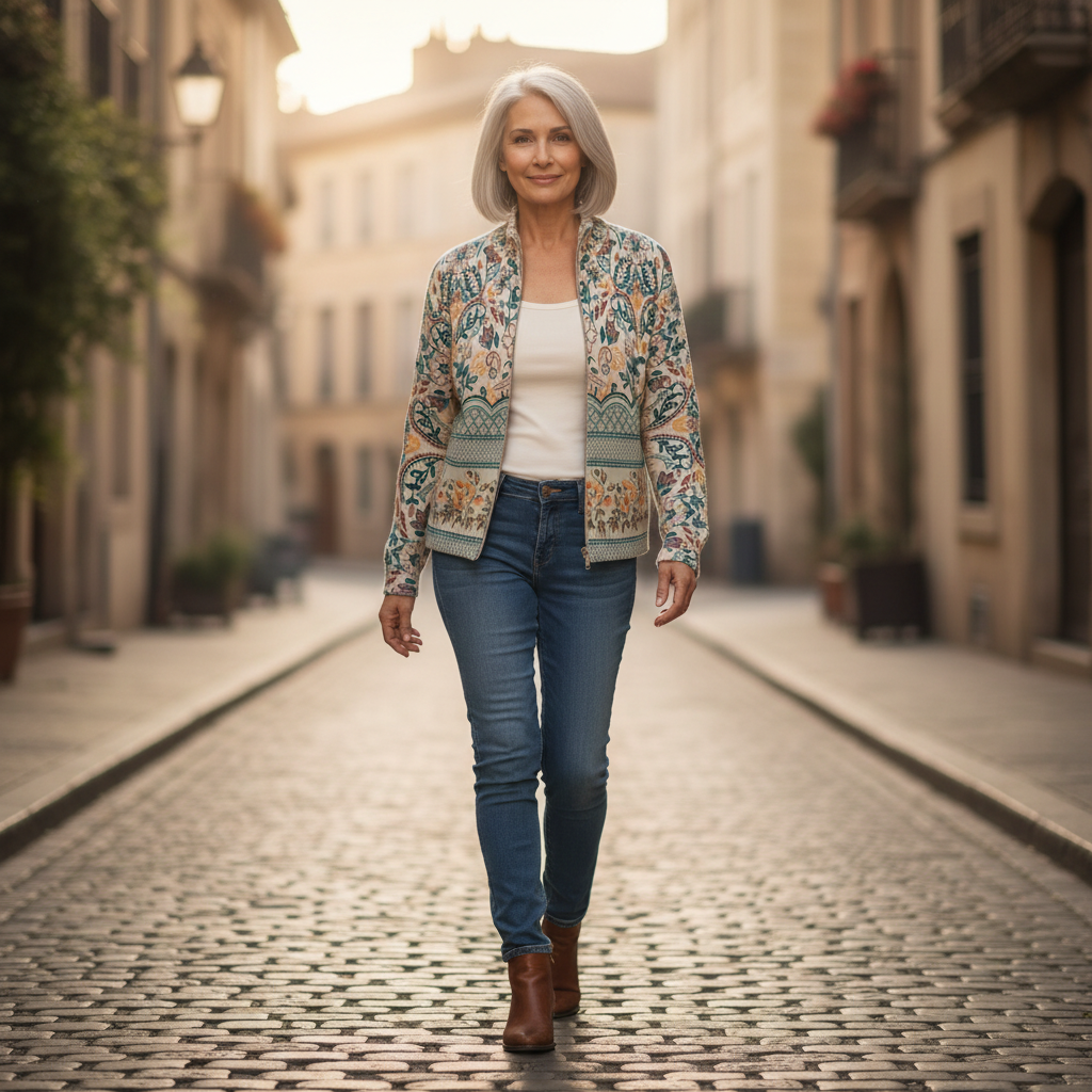 Olivia - Vintage Floral Botanical Border Zip Cardigan - View 4