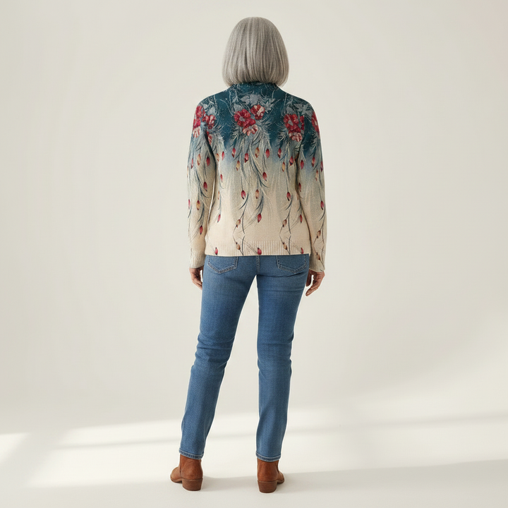 Gabrielle - Floral Peacock Feather Gradient Zip Cardigan - View 3