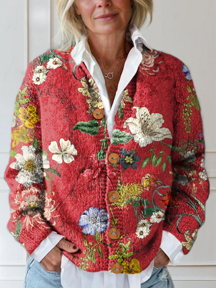 Aisling - Vintage Botanical Print Cardigan - View 1