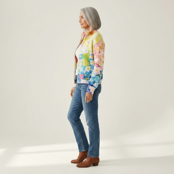 Natalie - Watercolour Floral Ombre Zip Cardigan - View 2
