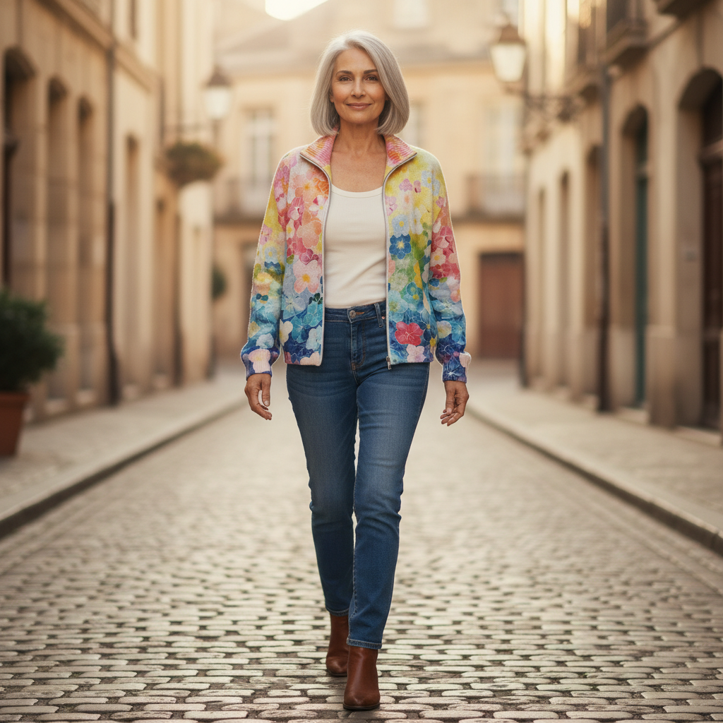 Natalie - Watercolour Floral Ombre Zip Cardigan - View 4