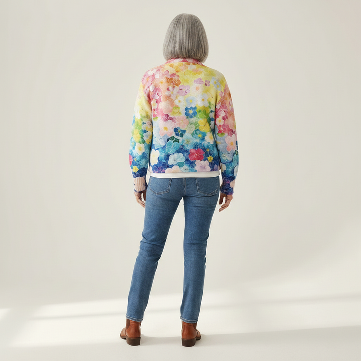 Natalie - Watercolour Floral Ombre Zip Cardigan - View 3