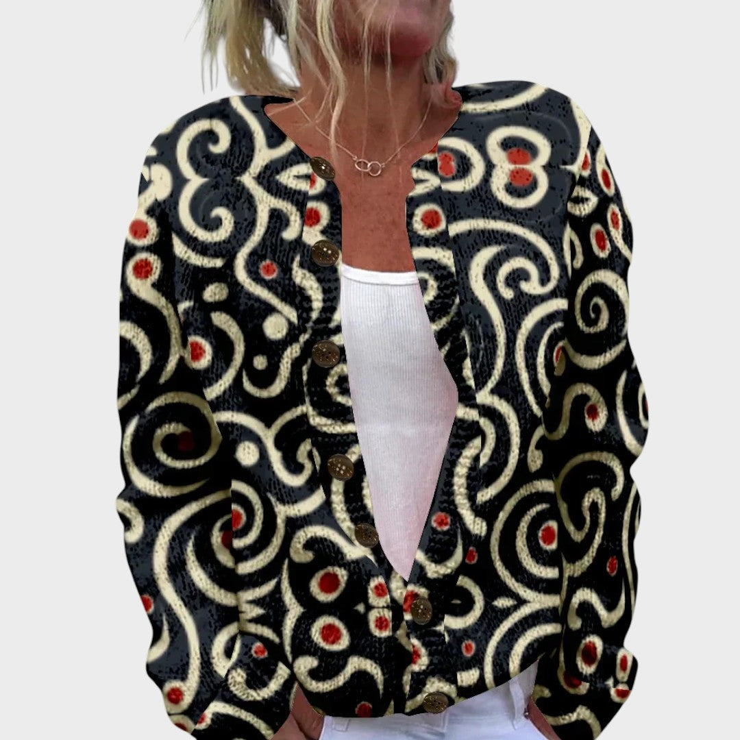 Sile - Black and Gold Swirl Print Cardigan - Product Photo