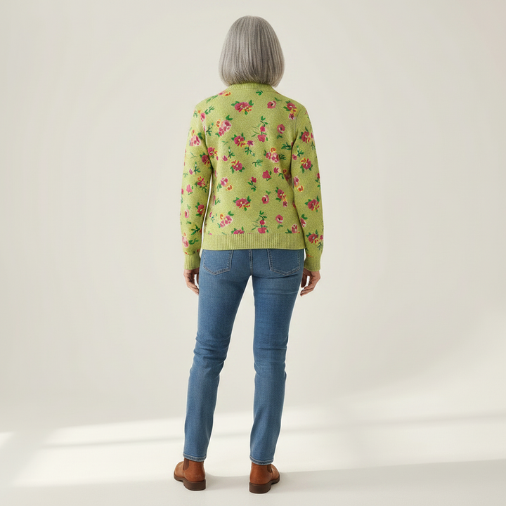 Lauren - Pink Floral Lime Zip Cardigan - View 3