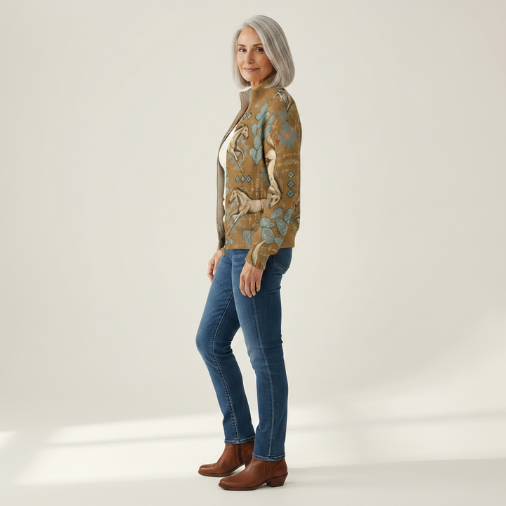 Kaitlyn - Desert Horse and Cactus Zip Cardigan - View 2