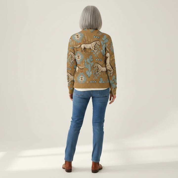 Kaitlyn - Desert Horse and Cactus Zip Cardigan - View 3