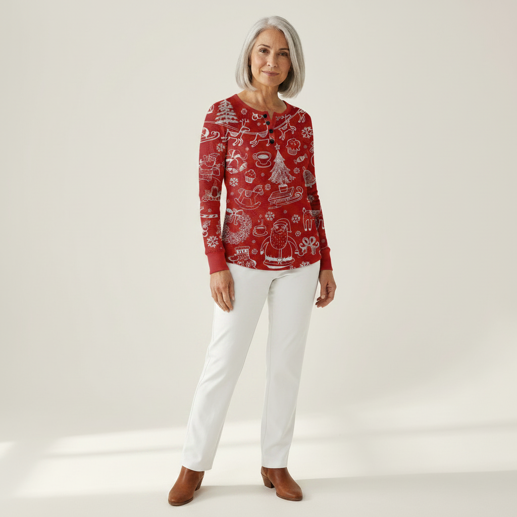 Rhona - White motifs on red - View 1