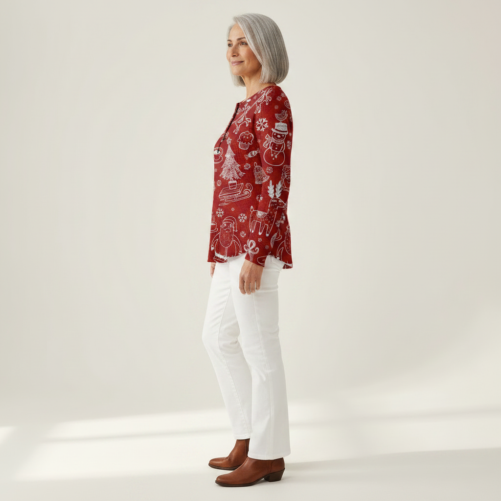 Rhona - White motifs on red - View 2