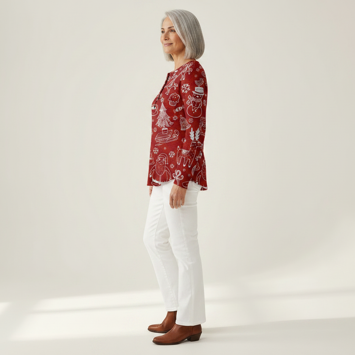 Rhona - White motifs on red - View 2