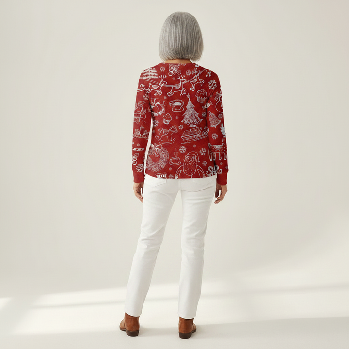 Rhona - White motifs on red - View 3