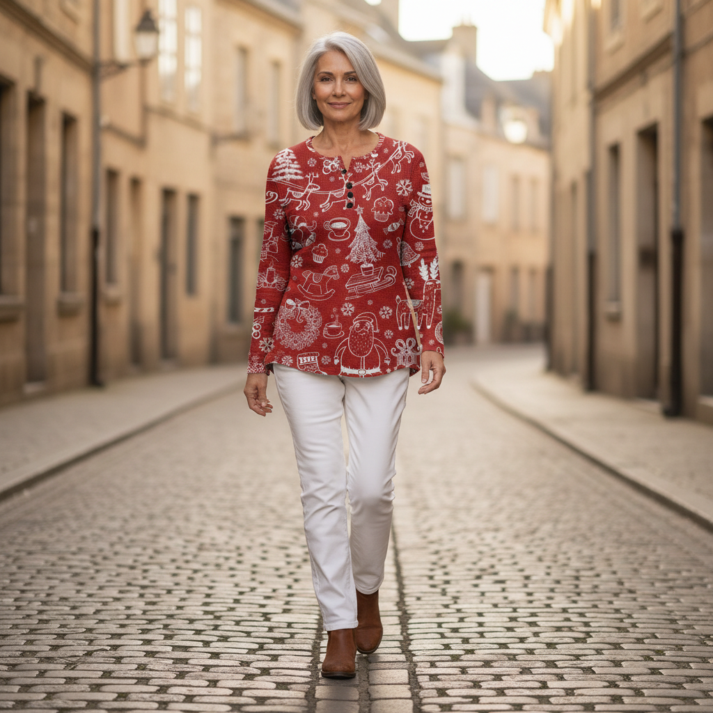 Rhona - White motifs on red - View 4