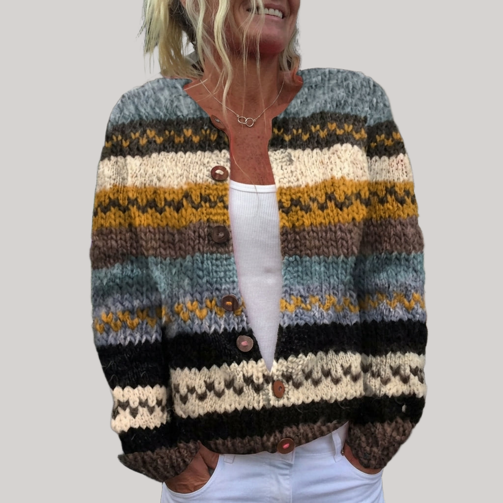 Erin - Blue and Mustard Stripe Cardigan
