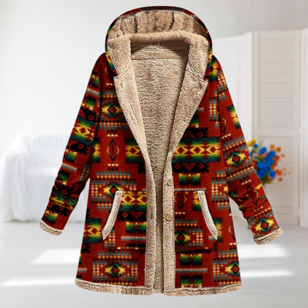 Giorgia - Red Aztec Hooded Coat