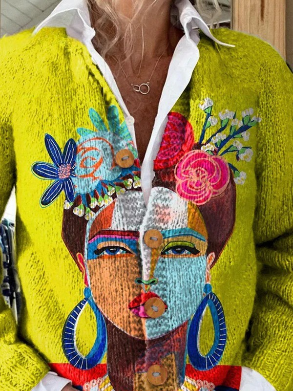Roisin - Artistic Portrait Print Cardigan - View 1