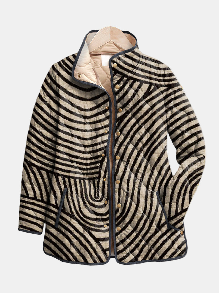 Zoe - Retro Hand-Drawn Circle Design Quilted Jacket