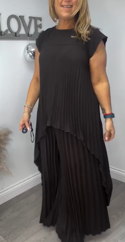 Sherry Pleated Midi Top &amp; Wide-Leg Trousers Set