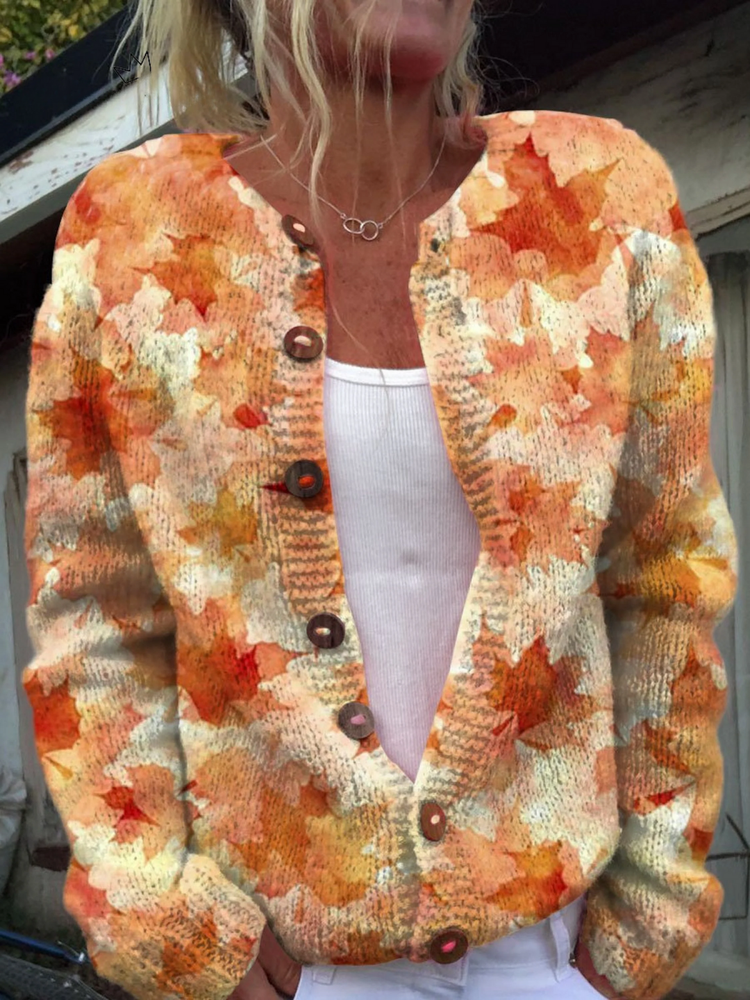 Maple leaf print knitted cardigan - Delaney