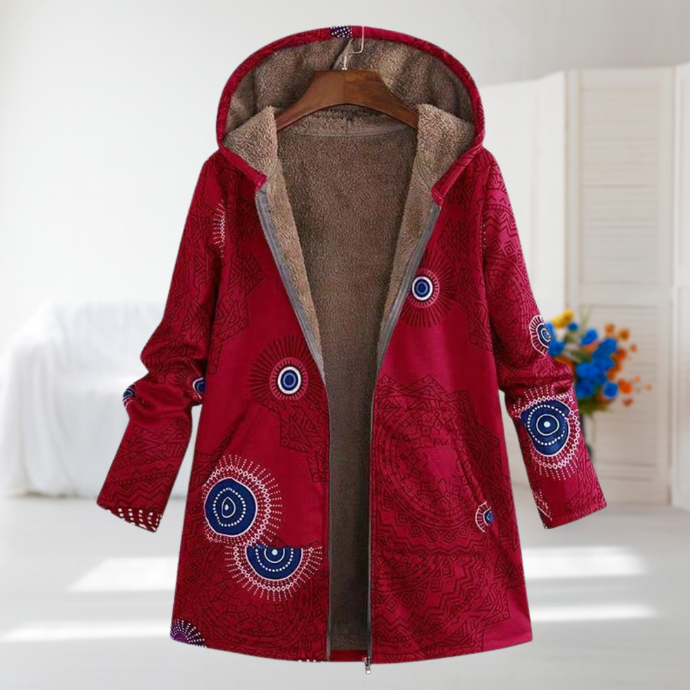 Chiara - Red Mandala Hooded Coat