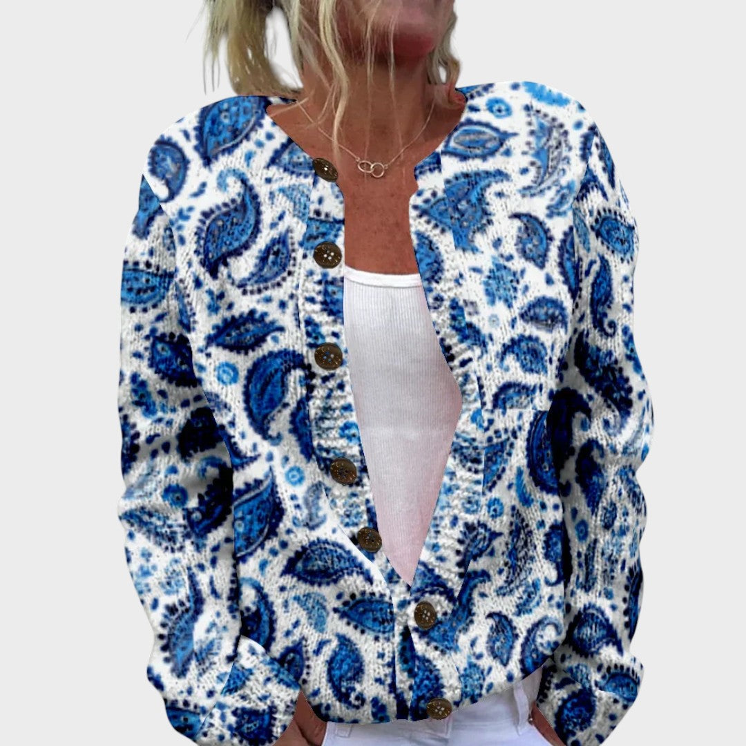 Fionnuala - Blue Paisley Print Cardigan - Product Photo