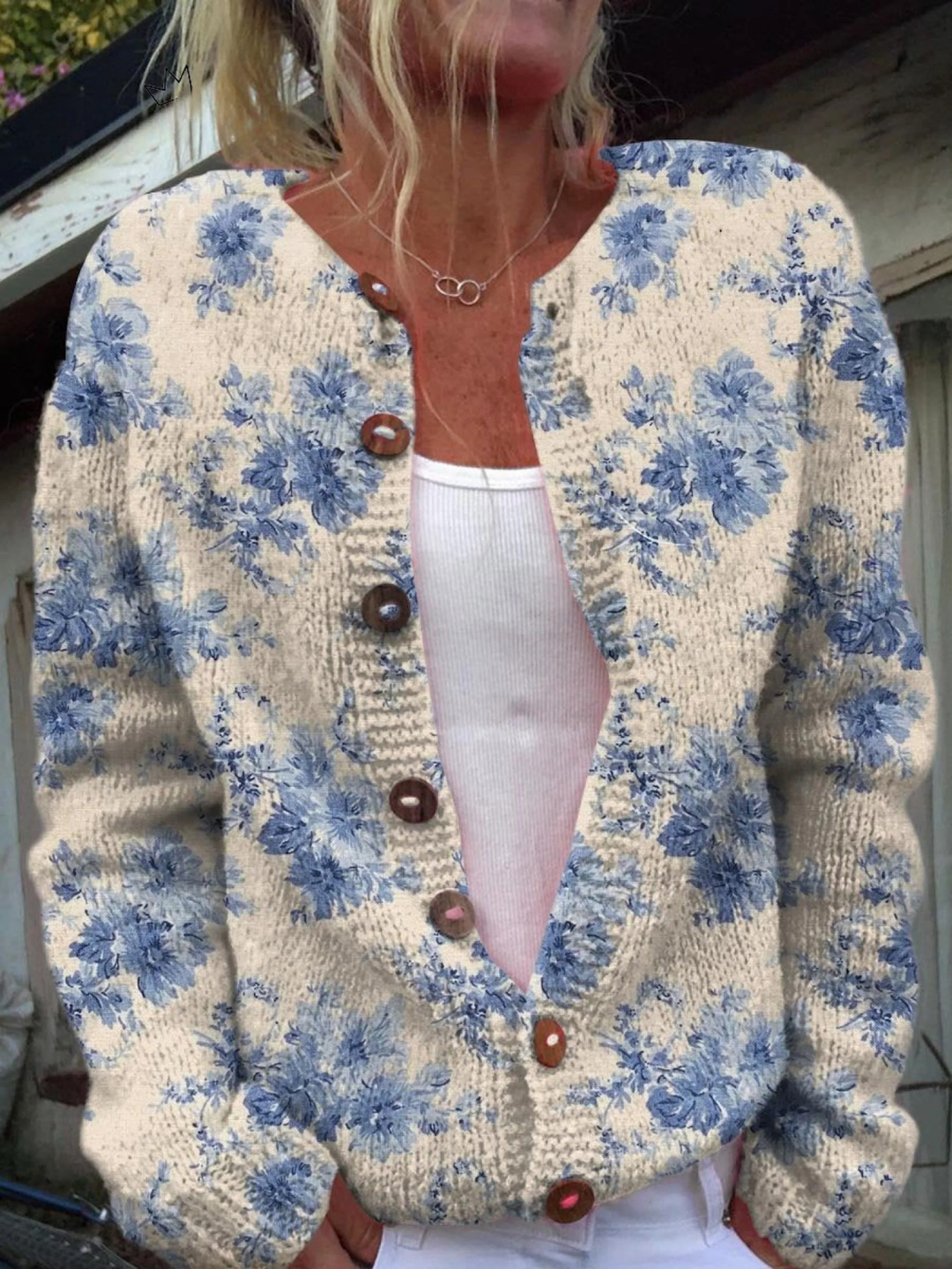 Blue floral knitted cardigan - Bailey