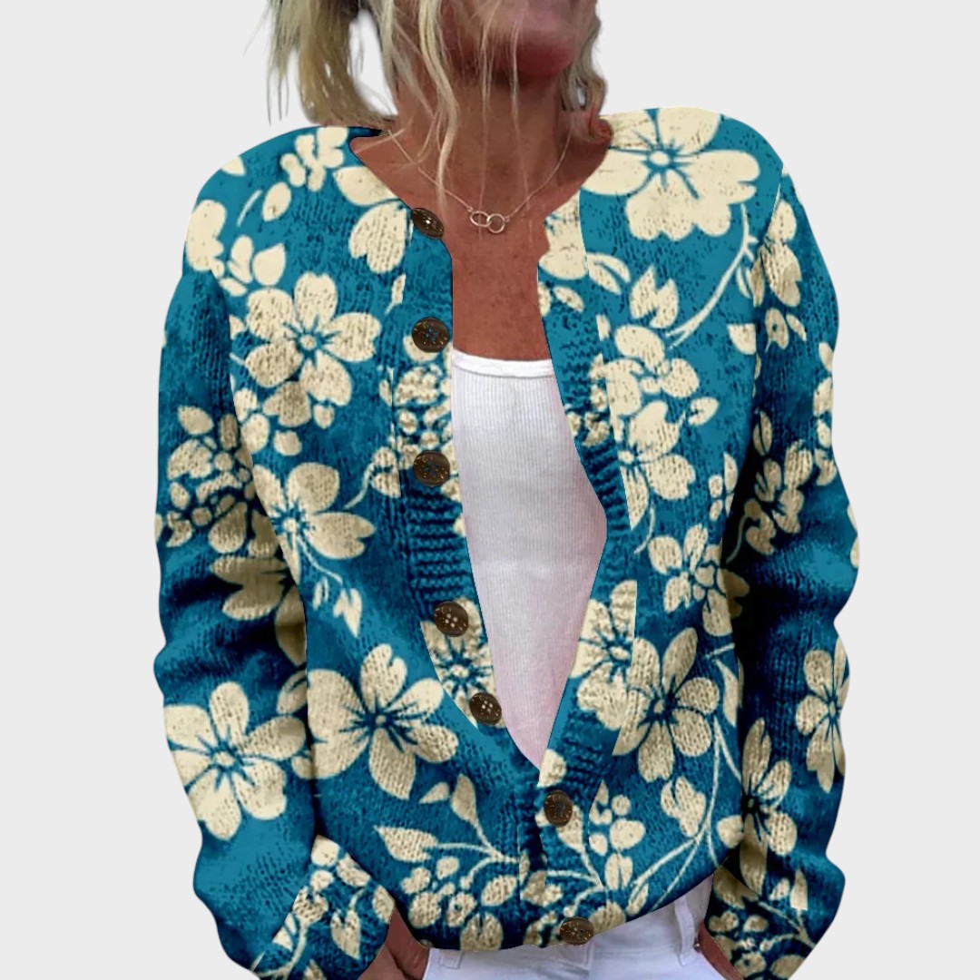 Clodagh - Teal Hibiscus Floral Cardigan - Product Photo