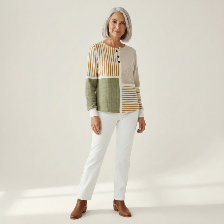 Lotte - Patchwork in green and mustard - View 1