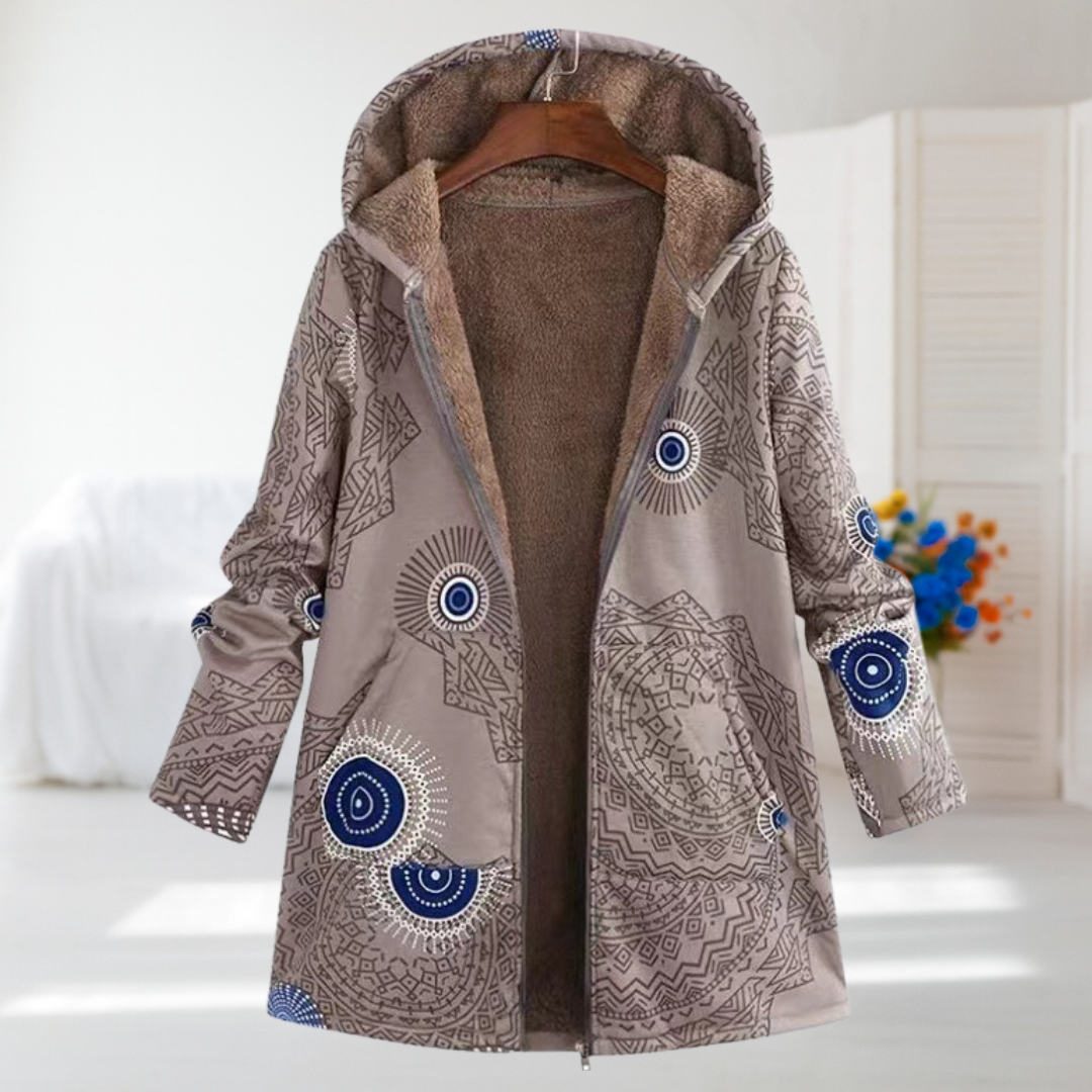 Noemi - Taupe Mandala Hooded Coat