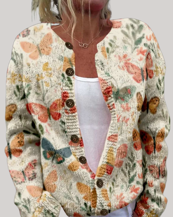 Aoife - Butterfly and Floral Print Cardigan